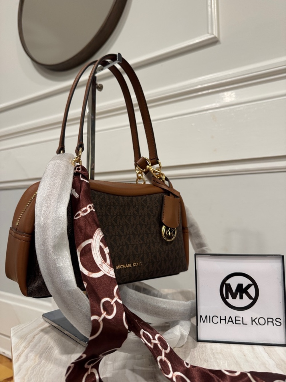 Michael Kors Jet Set Signature Brown Leather Satchel Crossbody